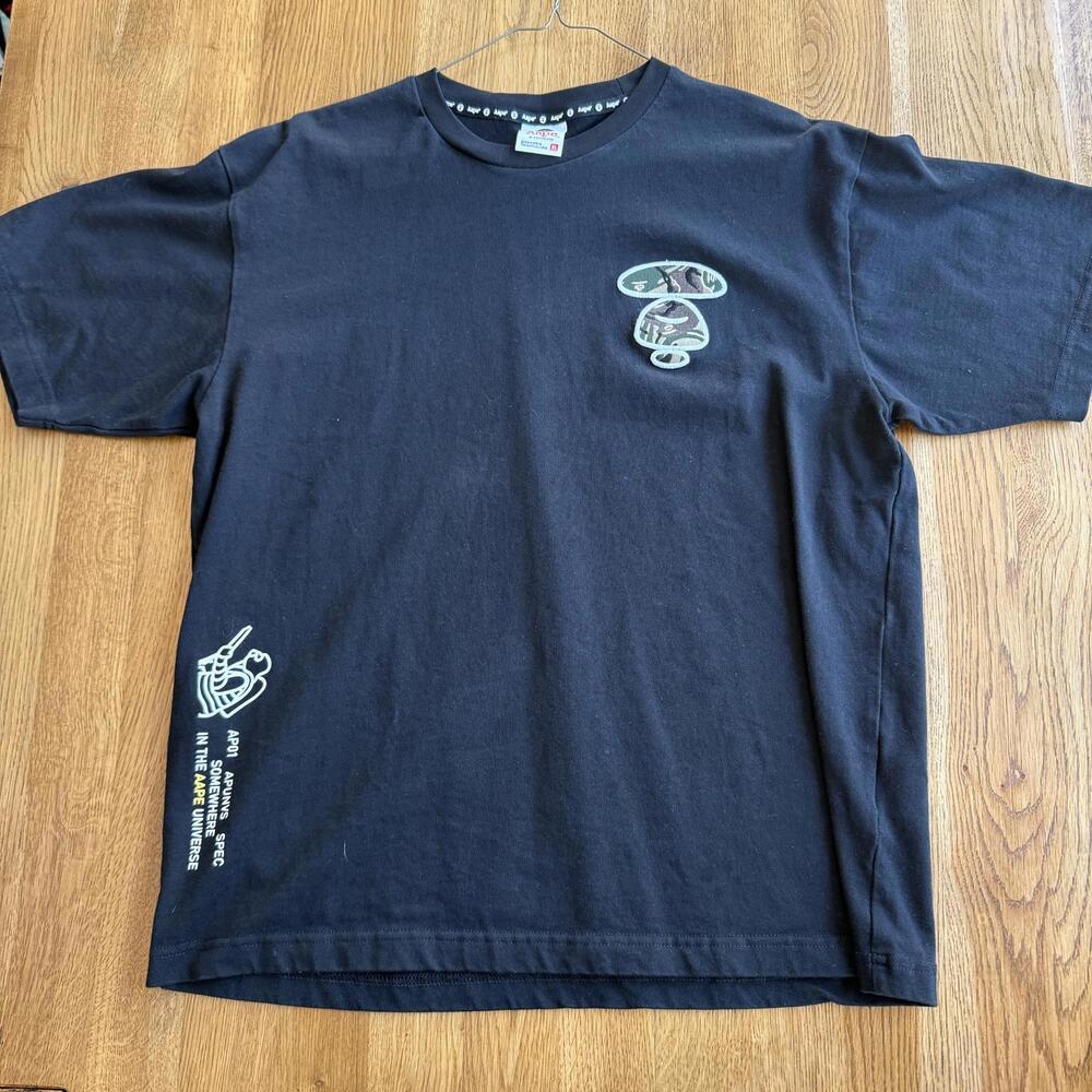 AAPE Bathing Ape Black Graphic T-Shirt with Logo Size XL